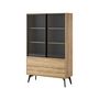 Voir la diapositive 3 : BEST MOBILIER Larry - vitrine - 2 portes et 2 tiroirs - effet bois et métal noir - 144 cm