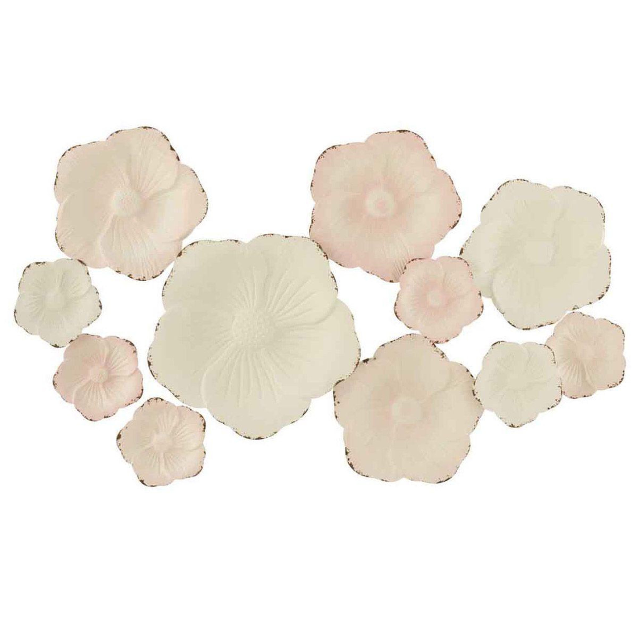 Voir la diapositive 1 : J-LINE Décoration Murale Métal  Fleurs  103cm Blanc & Rose