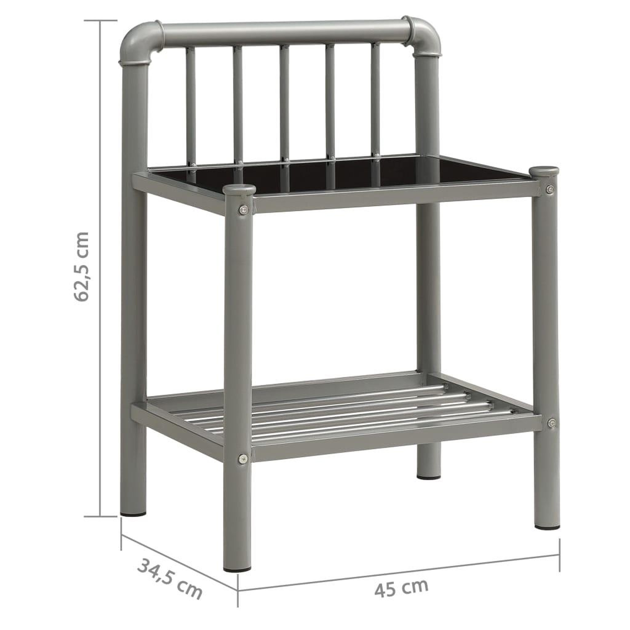 Voir la diapositive 6 : VIDAXL Table de chevet Gris et noir 45x34,5x62,5 cm Metal et verre