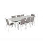 Voir la diapositive 1 : SWEEEK Table de jardin extensible aluminium + 8 assises - Chicago Blanc / Taupe - Table extensible 175/245cm avec rallonge et 8 assises en textilène