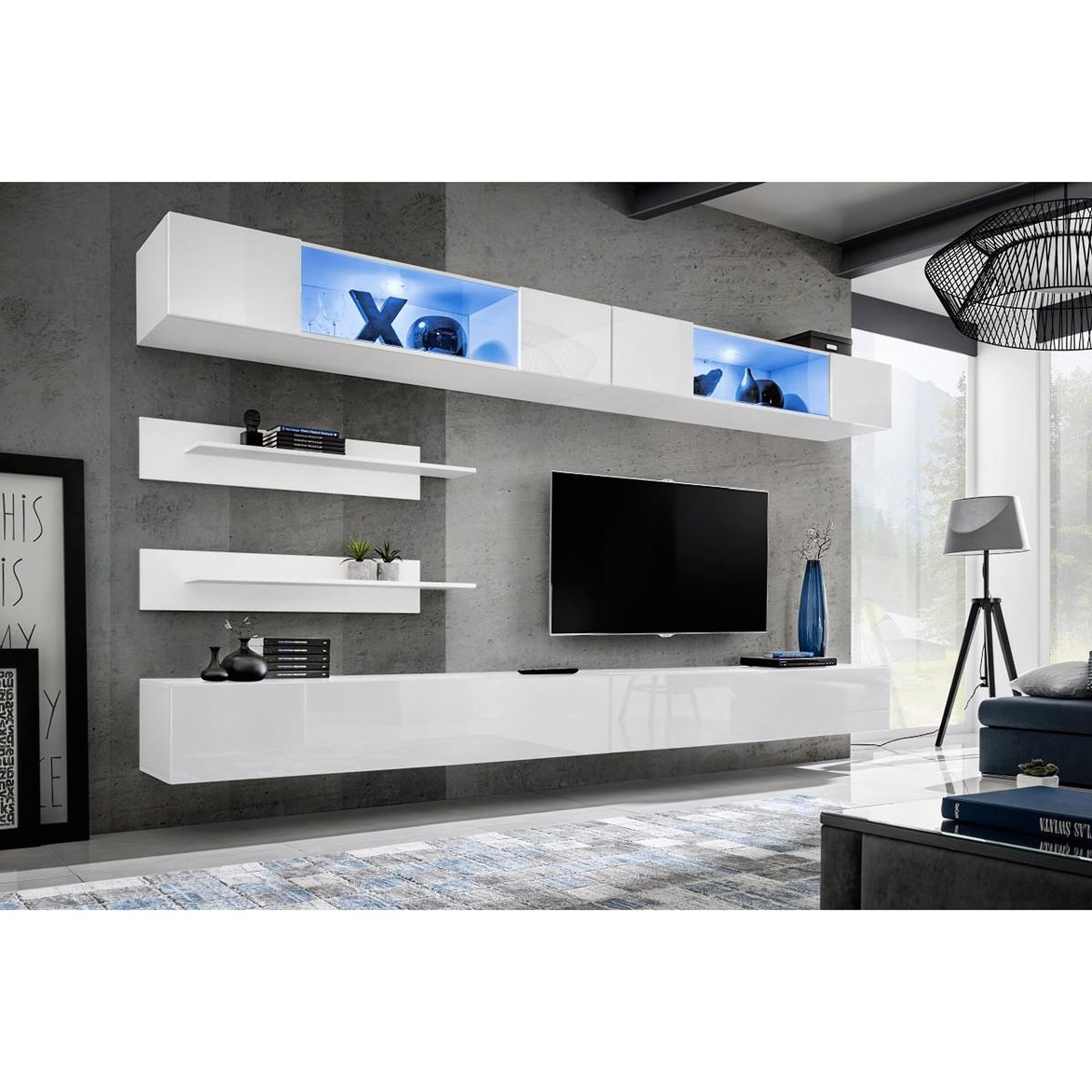 Voir la diapositive 2 : Paris Prix Ensemble meuble tv mural  fly i3  320cm blanc
