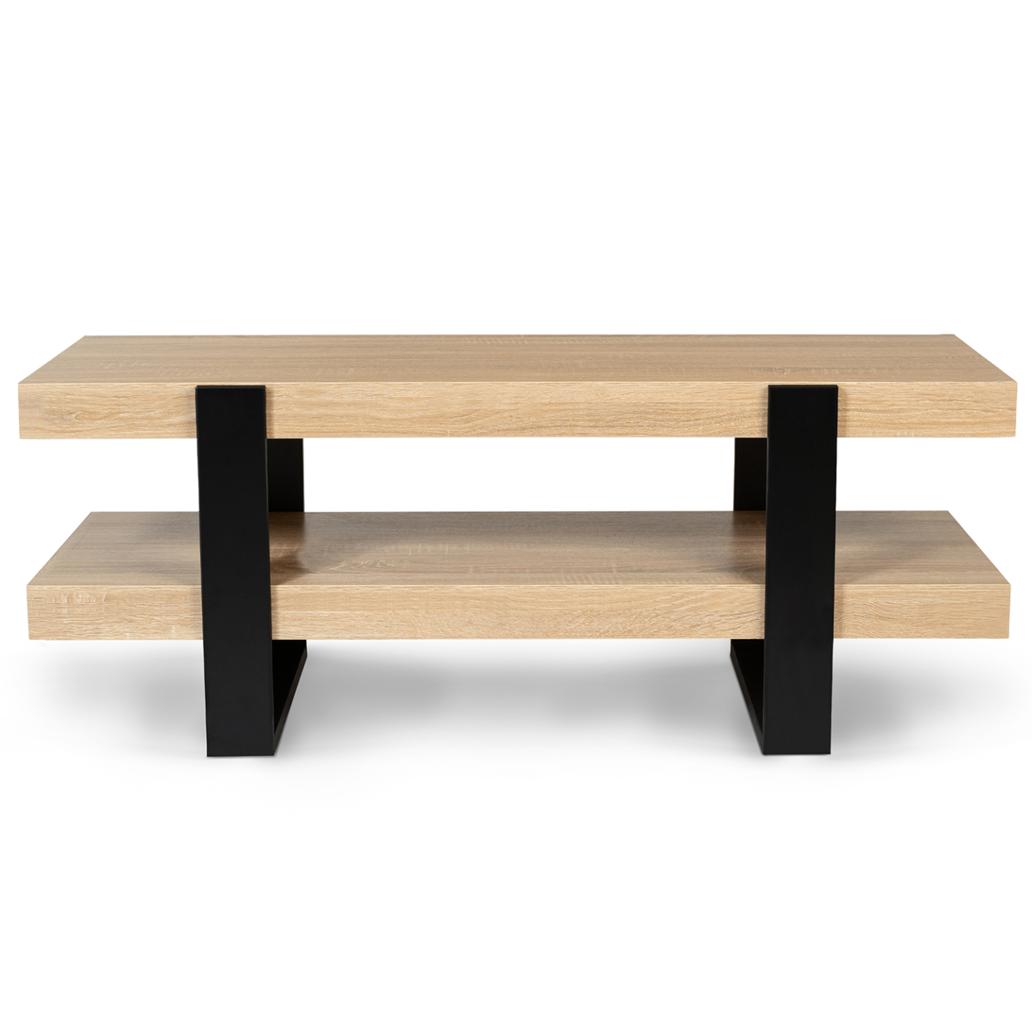 Voir la diapositive 3 : ID MARKET Meuble tv 114 cm double plateau phoenix bois et noir