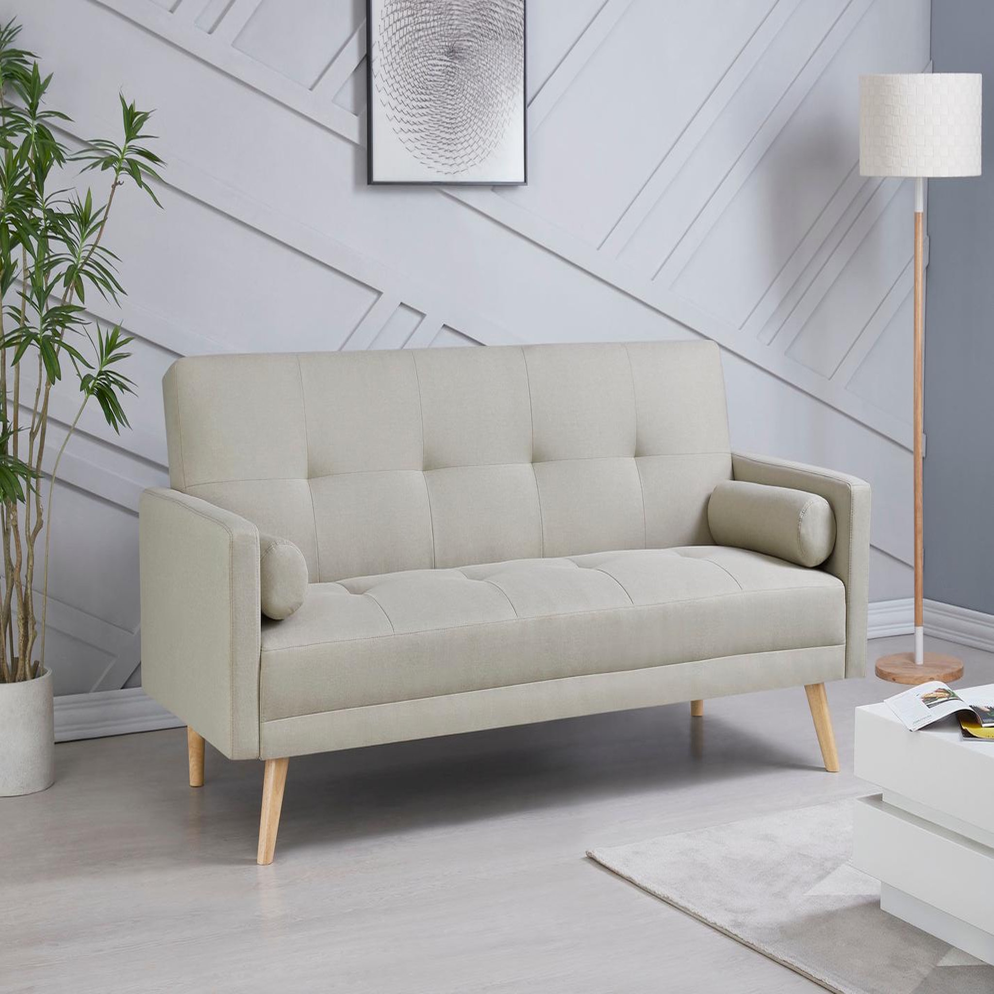 Voir la diapositive 3 : CONCEPT USINE Canapé scandinave convertible 3 places en tissu beige wooden