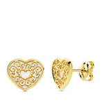 L'ATELIER D'AZUR Boucles d'Oreilles Or 18 Carats 750 Jaune et Nacre - Coeur Filigrane