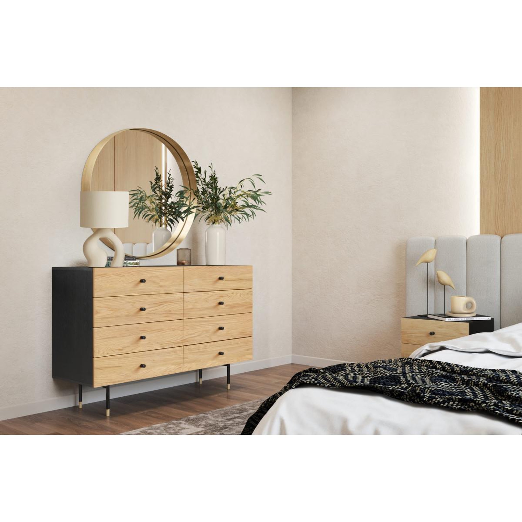 Voir la diapositive 3 : Paris Prix Commode 8 tiroirs  jugend  130cm noir & chêne