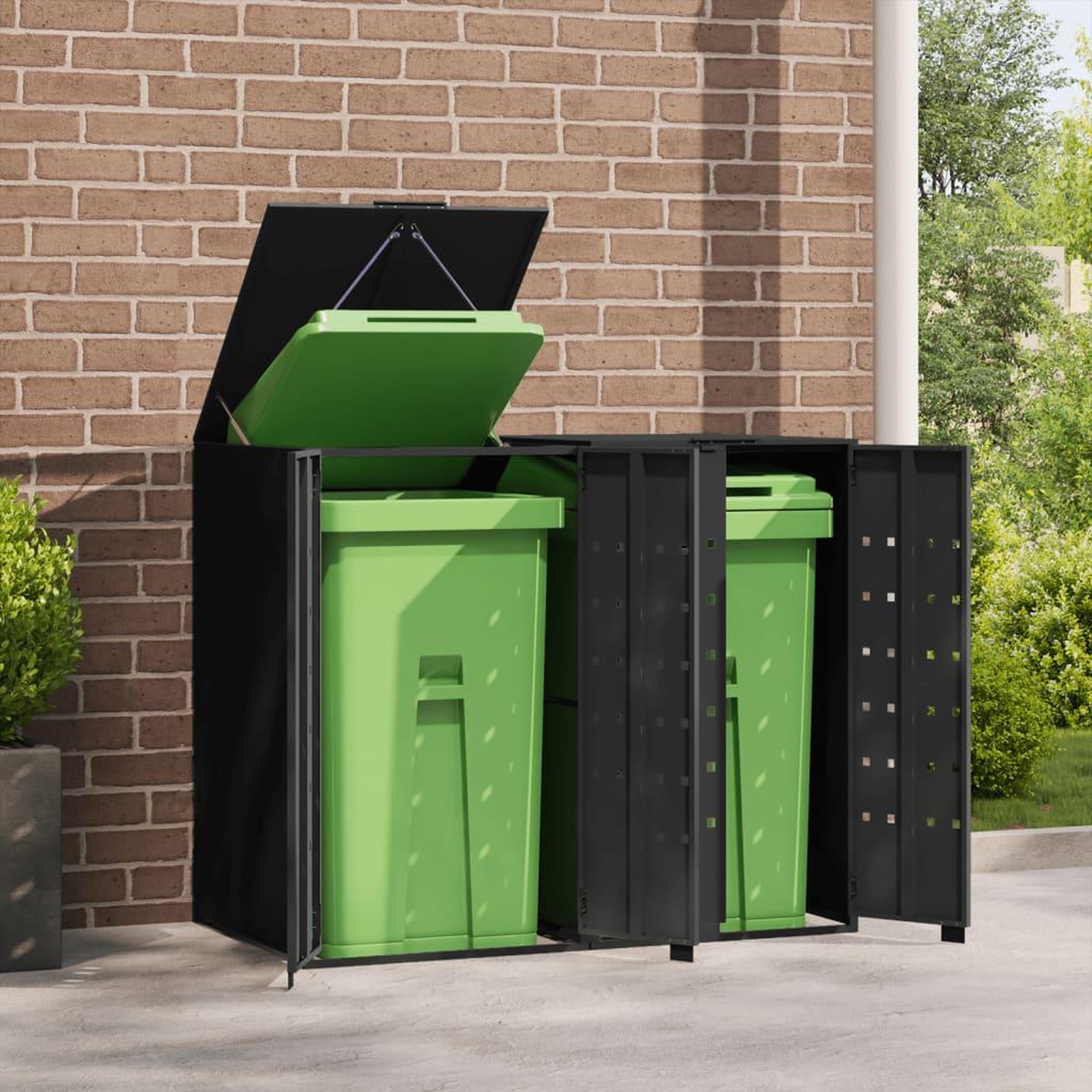 Voir la diapositive 3 : VIDAXL Rangement a roulettes pour poubelles pour 2 bacs noir acier
