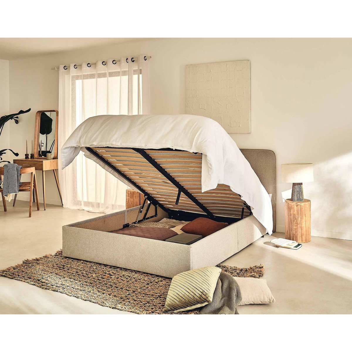 BEST MOBILIER Goyave - lit coffre - 140x190 - en tissu - sommier inclus