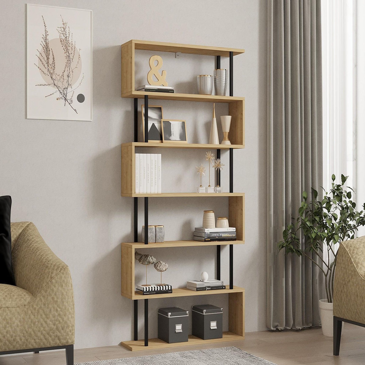 Habitat et Jardin Bibliothèque en bois  Hector  - 90 x 22 x 162 cm - Saphir