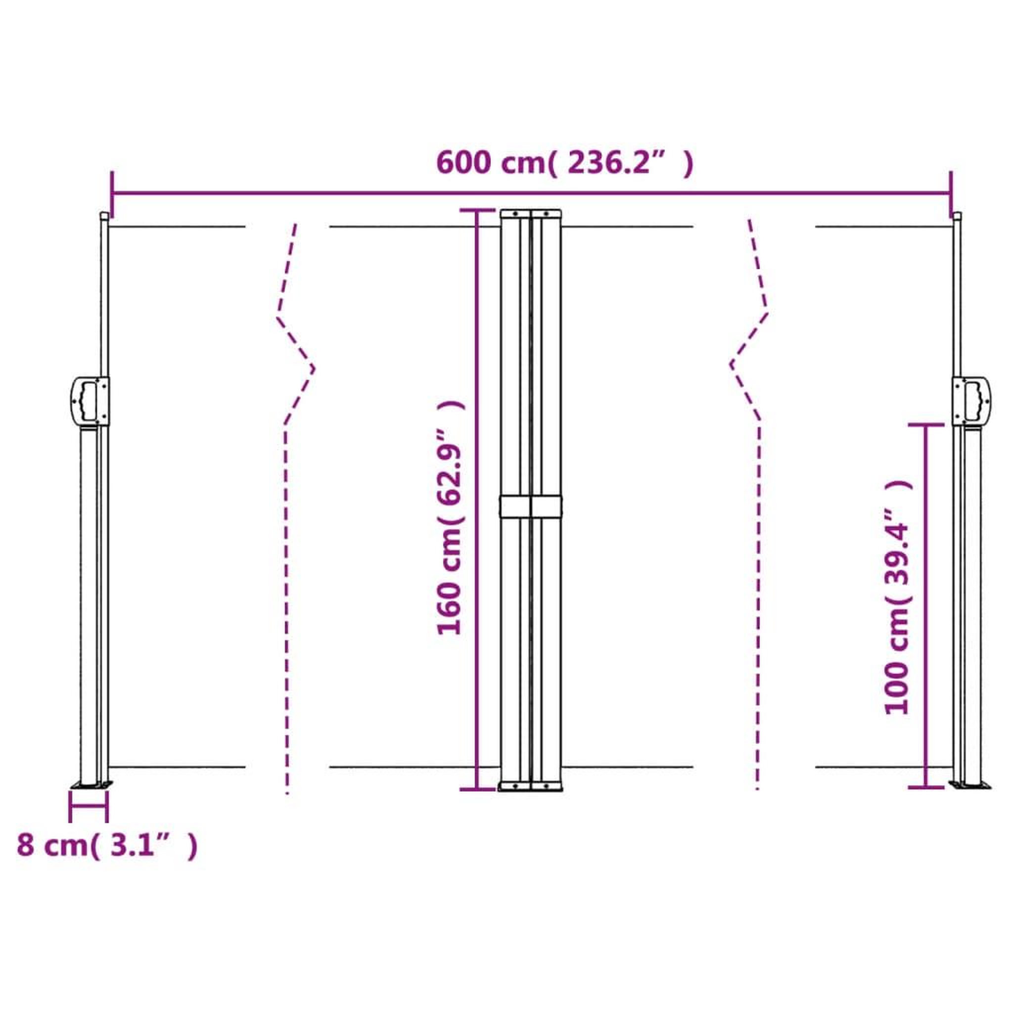 Voir la diapositive 6 : VIDAXL Auvent lateral retractable noir 160x600 cm