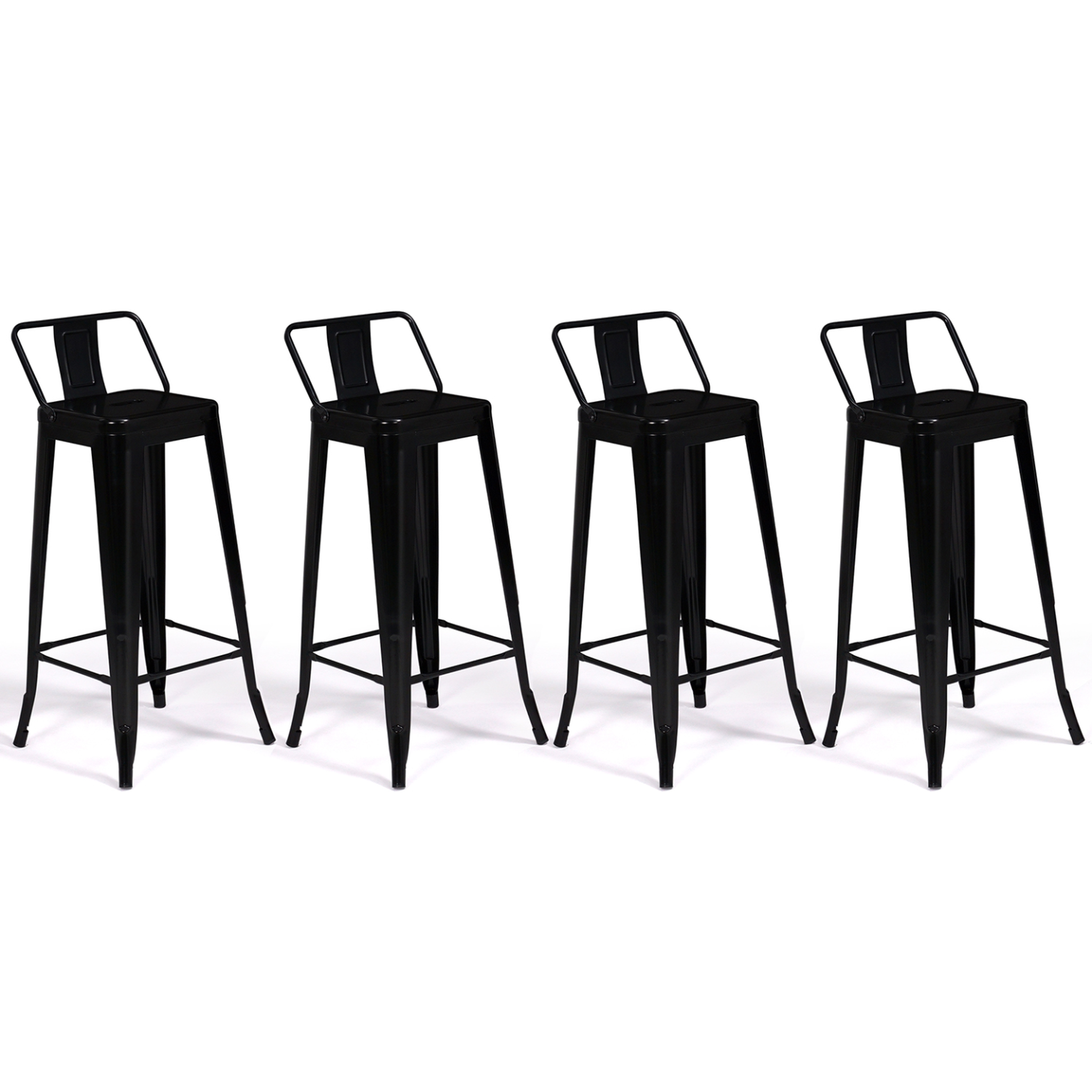 Voir la diapositive 5 : ID MARKET Lot de 4 tabourets de bar leny métal noir mat et dossier aspect brut factory