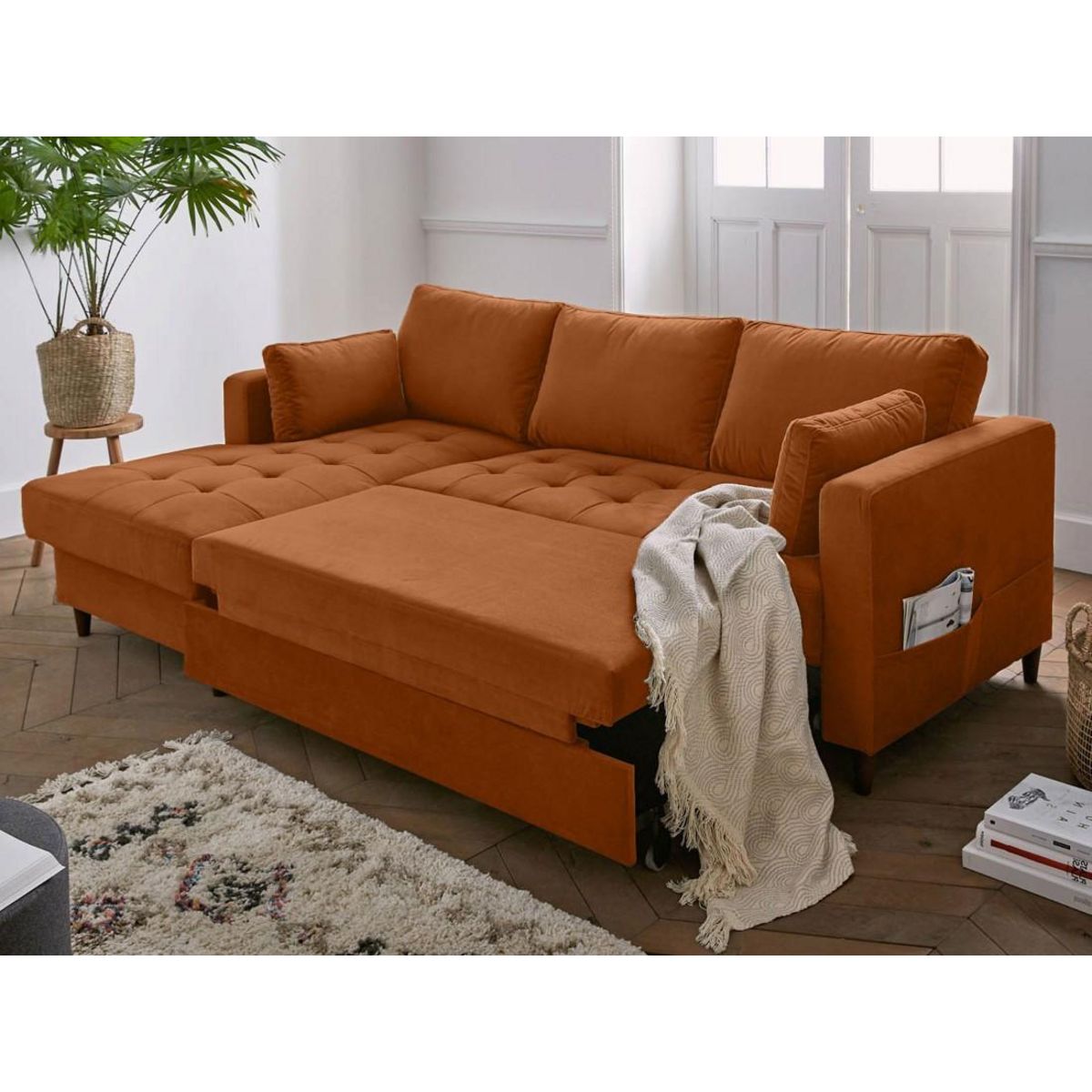 LISA DESIGN Anna - canapé d'angle gauche - 4 places - convertible avec coffre - en velours