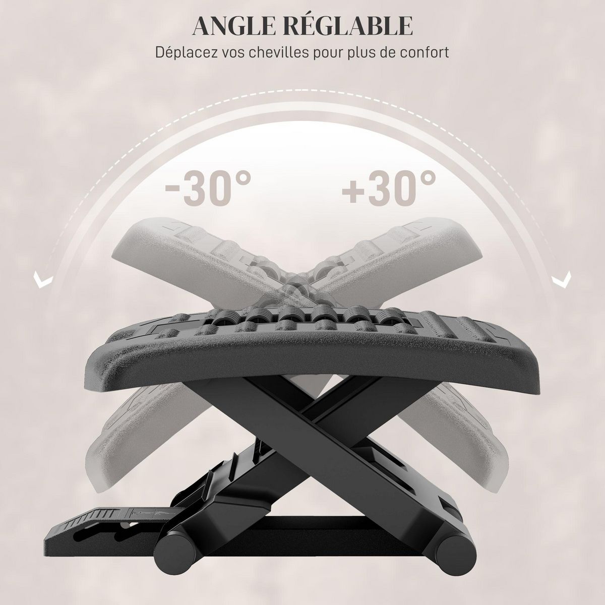 HOMCOM Repose-pied ergonomique de bureau réglable - angle et hauteur ajustables - ABS gris noir