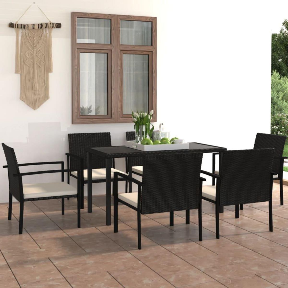 VIDAXL Ensemble a manger de jardin 7 pcs Resine tressee Noir