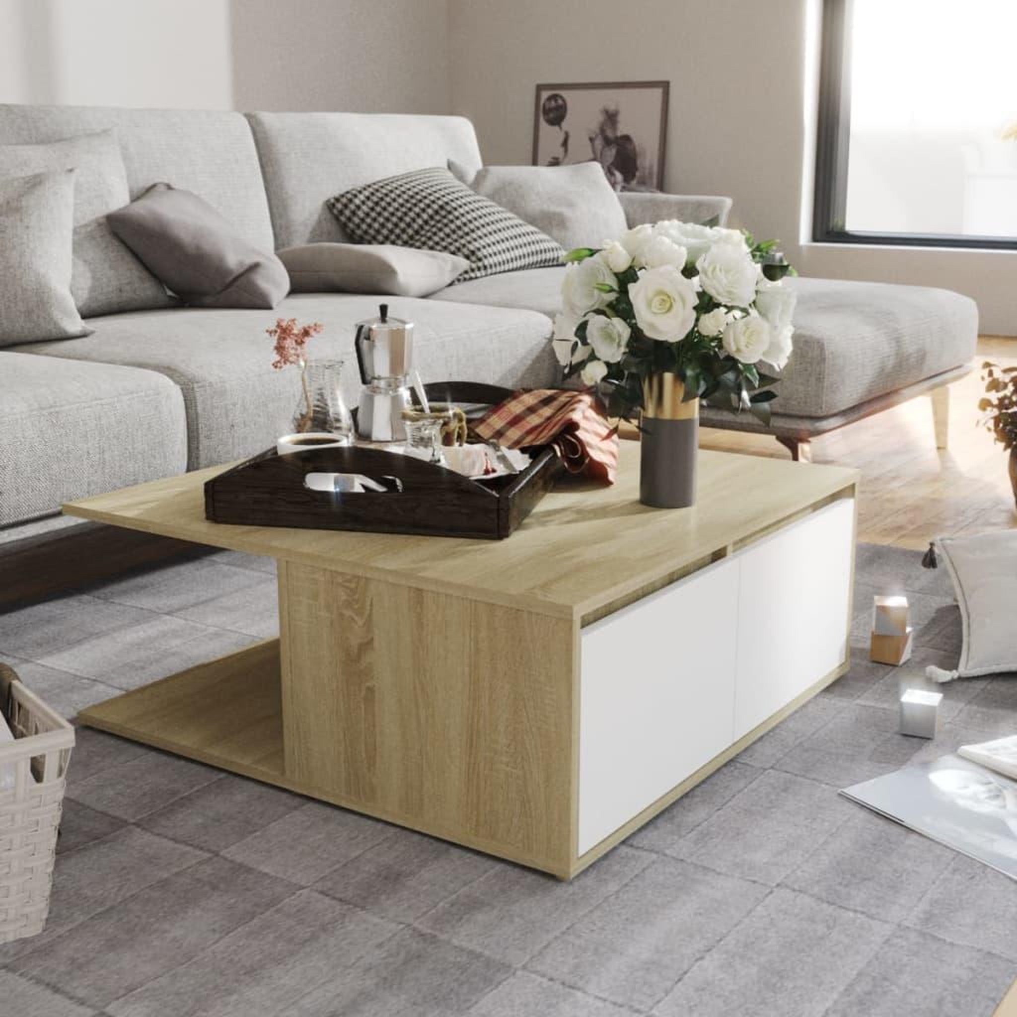 Voir la diapositive 1 : VIDAXL Table basse blanc et chene sonoma 80x80x31 cm bois d'ingenierie
