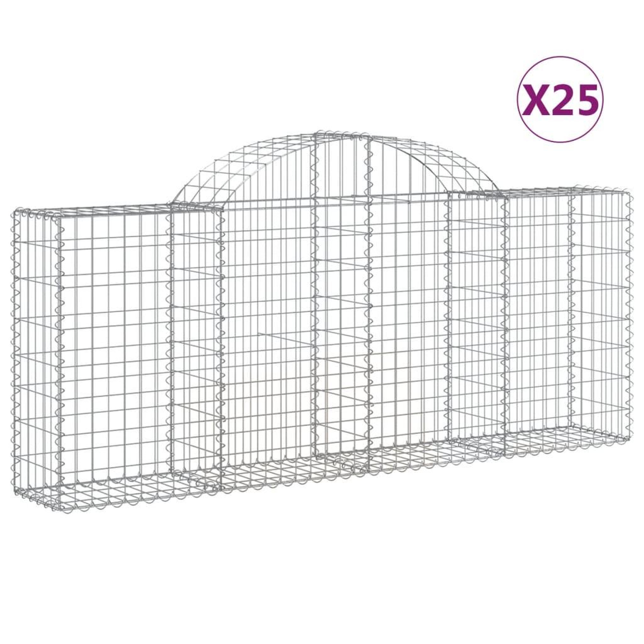 Voir la diapositive 2 : VIDAXL Paniers a gabions arques 25 pcs 200x30x80/100 cm Fer galvanise