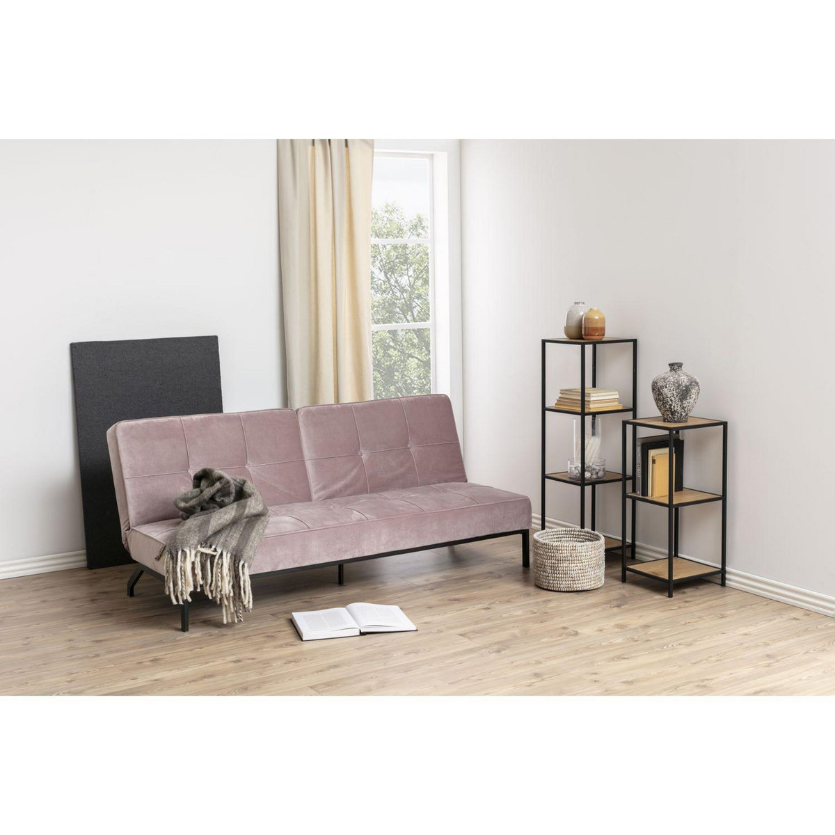 TOILINUX Bibliothèque droite petit modèle 2 niveaux en MDF et Métal - Beige et Noir