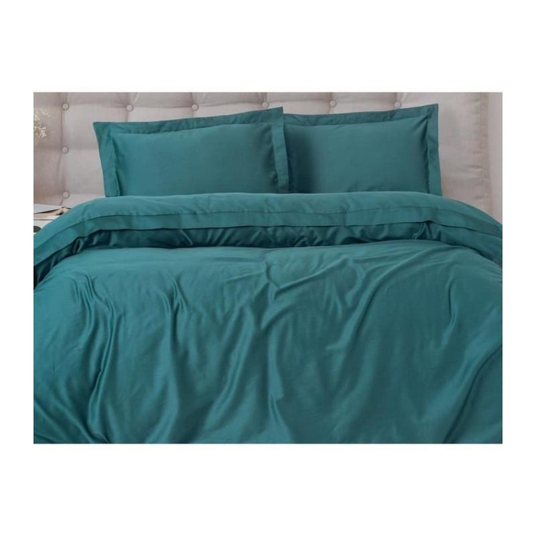 Voir la diapositive 4 : GENERIQUE Parure de lit - 129CTN63978 - 1 housse de couette 220 x 240 cm + 2 taies d'oreiller 60 x 60 cm - Satiné 100% coton - Bleu