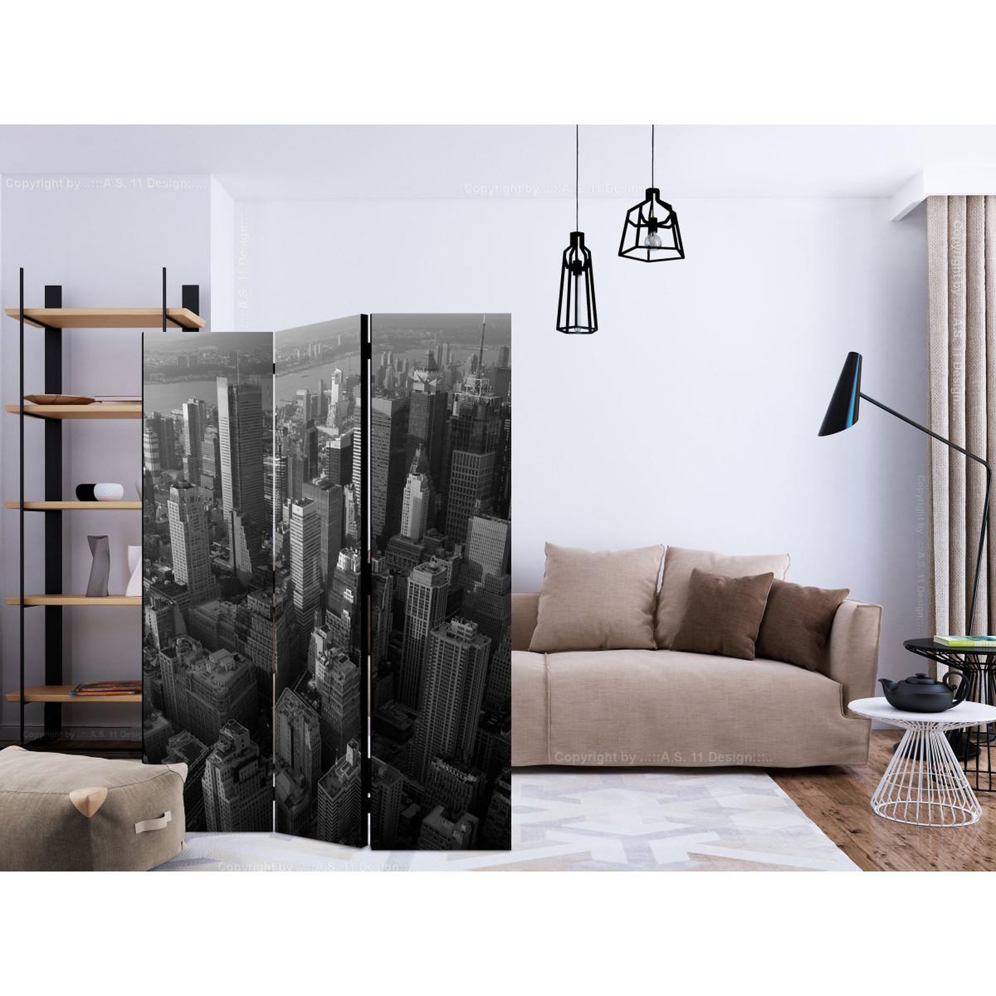 Voir la diapositive 2 : Paris Prix Paravent 3 volets  new york : skyscrapers bird's eye view  135x172cm