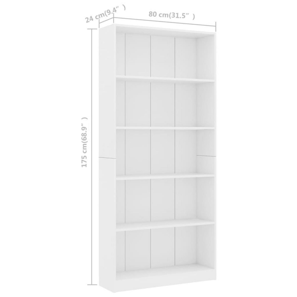 VIDAXL Bibliotheque a 5 niveaux Blanc 80x24x175 cm Bois d'ingenierie