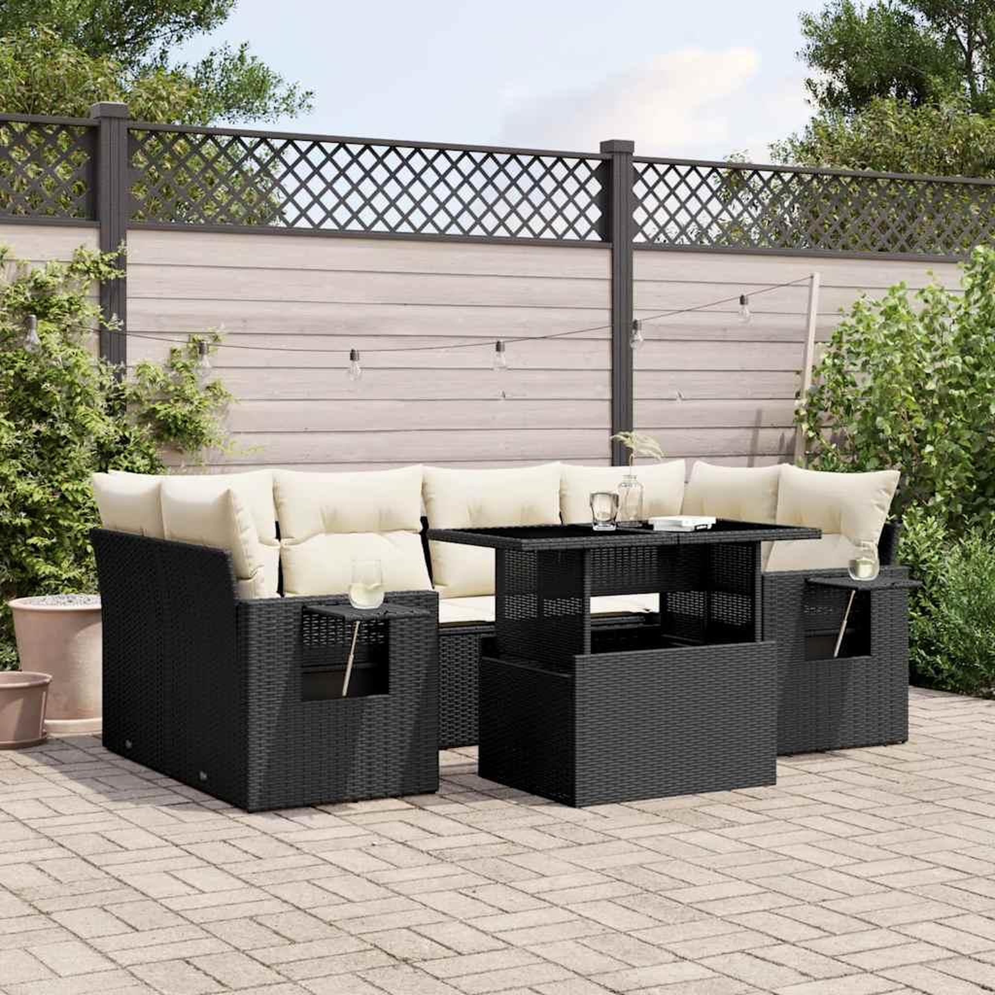 VIDAXL Salon de jardin 7 pcs avec coussins noir resine tressee