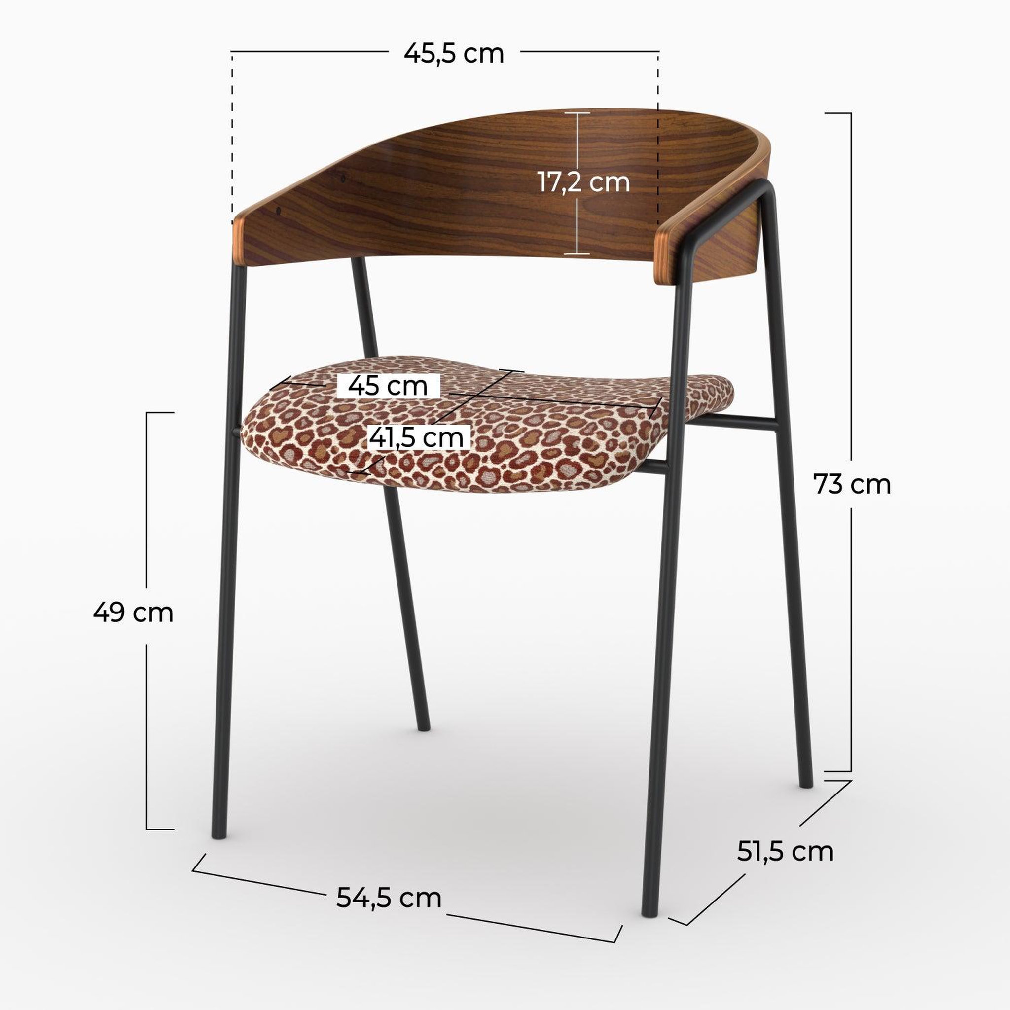 Voir la diapositive 4 : MAISON PAVANE Lot de 2 chaises en tissu léopard bordeaux et bois de noyer-Esmée