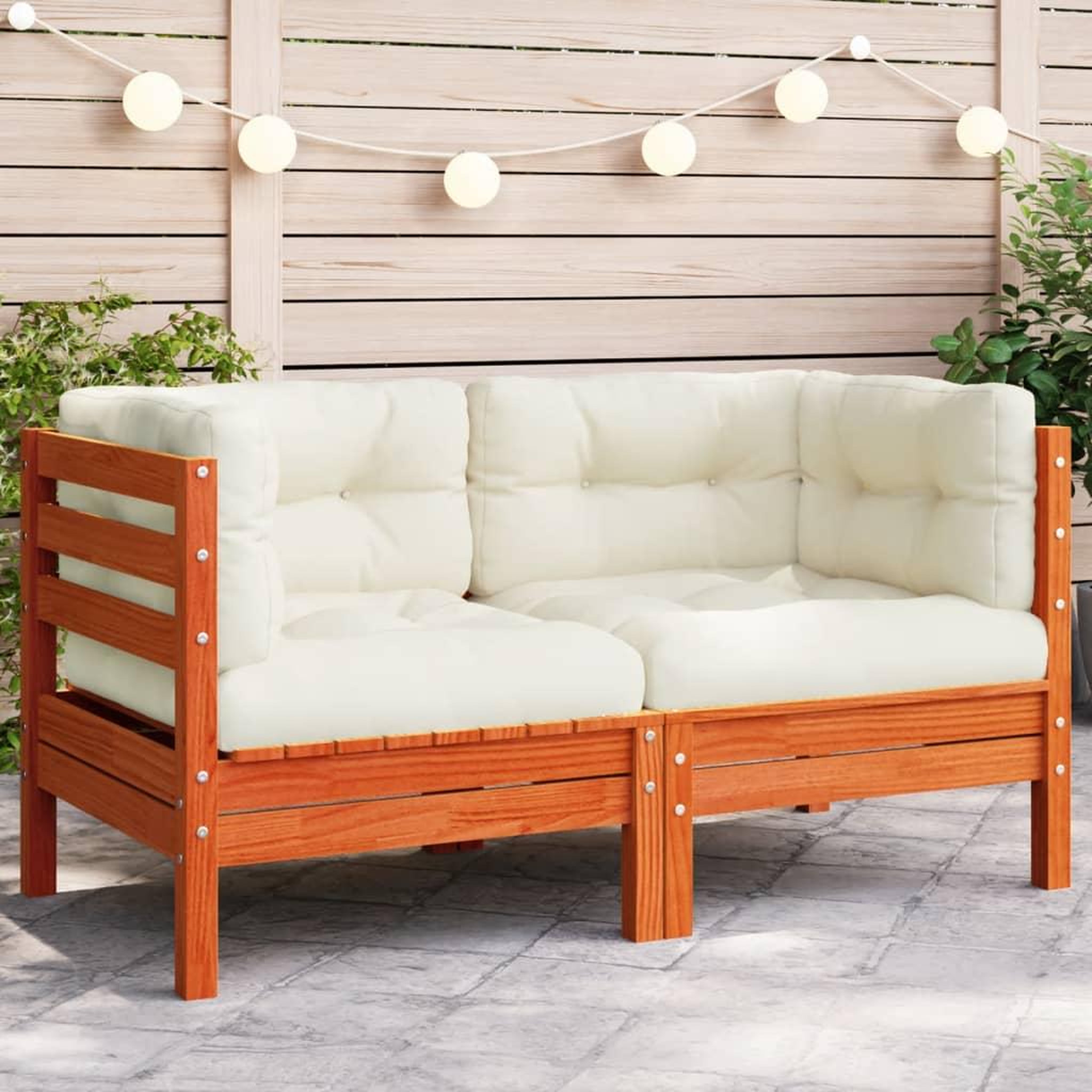 VIDAXL Canape d'angle de jardin coussins cire marron bois pin massif