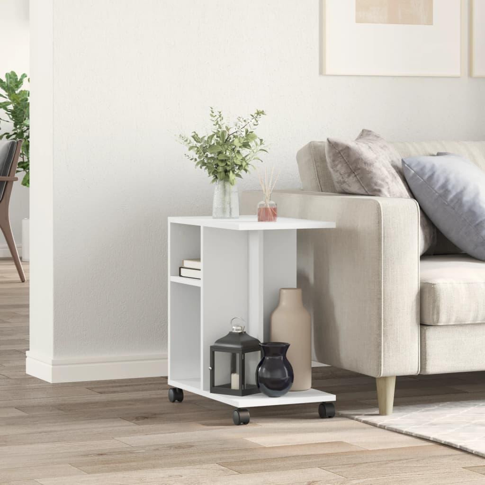 Voir la diapositive 3 : VIDAXL Table d'appoint avec roues blanc 50x30x55 cm bois d'ingenierie