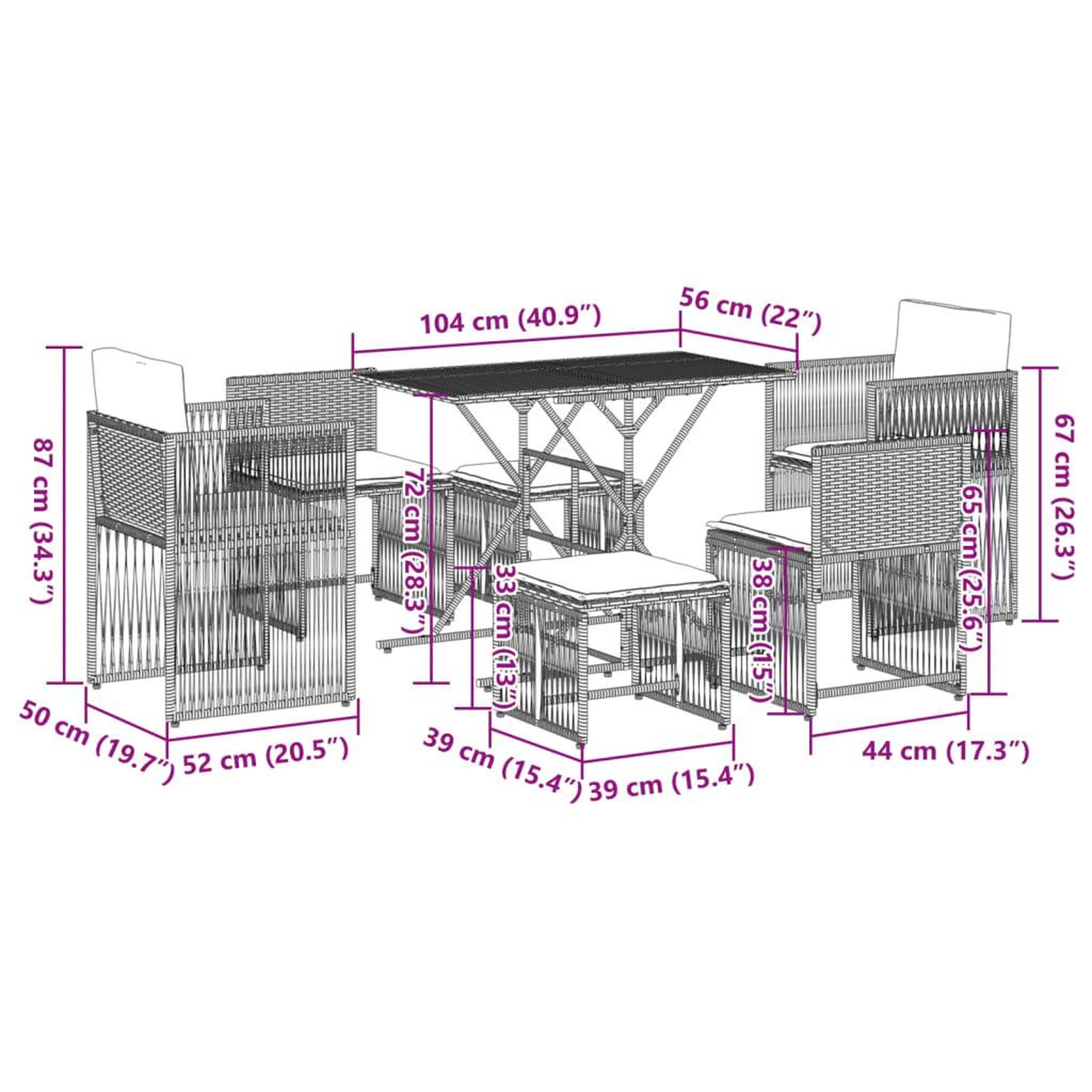 Voir la diapositive 6 : VIDAXL Ensemble a manger de jardin et coussins 7 pcs marron rotin