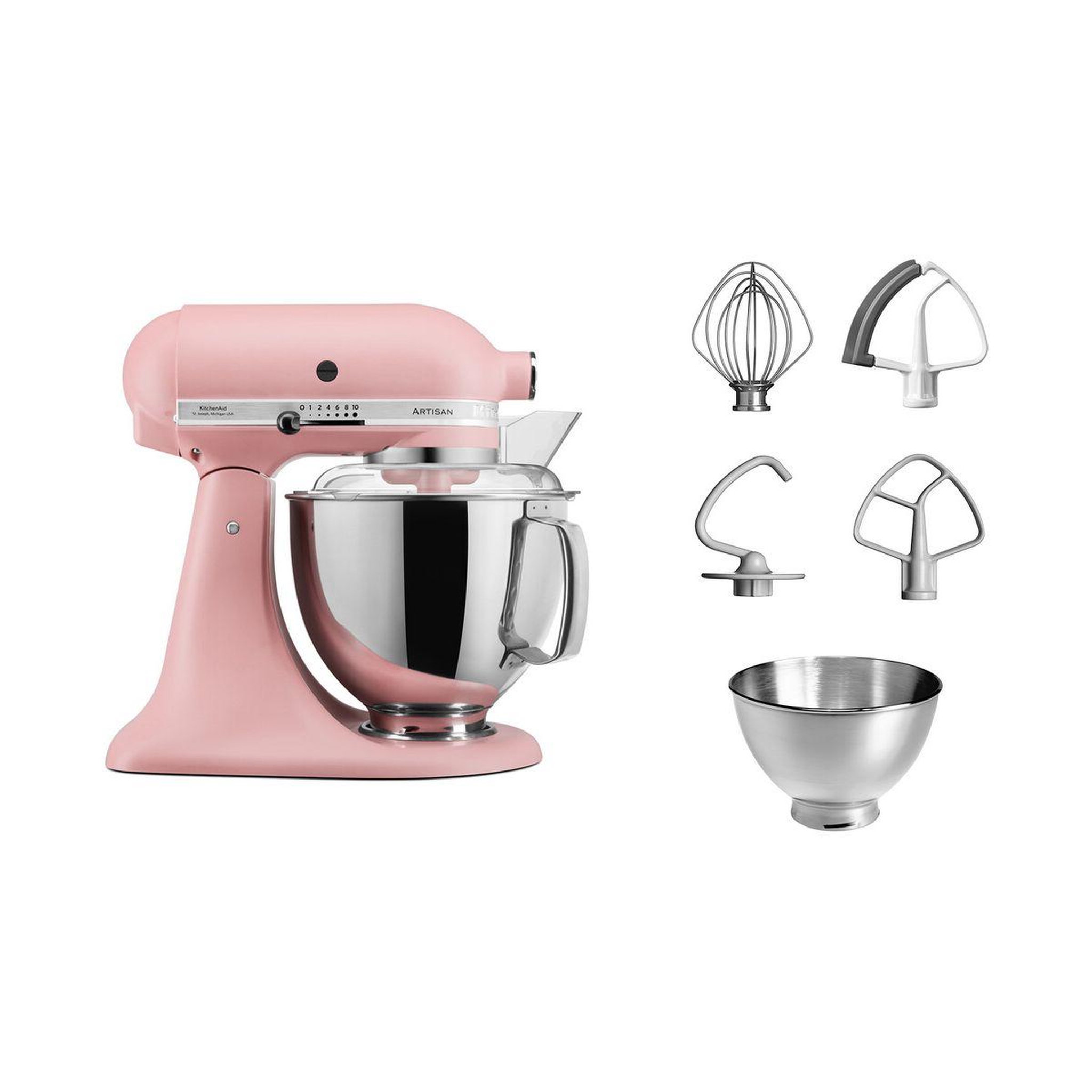 KitchenAid Robot pâtissier 5ksm175psedr rose poudré, 4,8 l, bol avec poignée + bol 3 l, batteur souple et couvercle