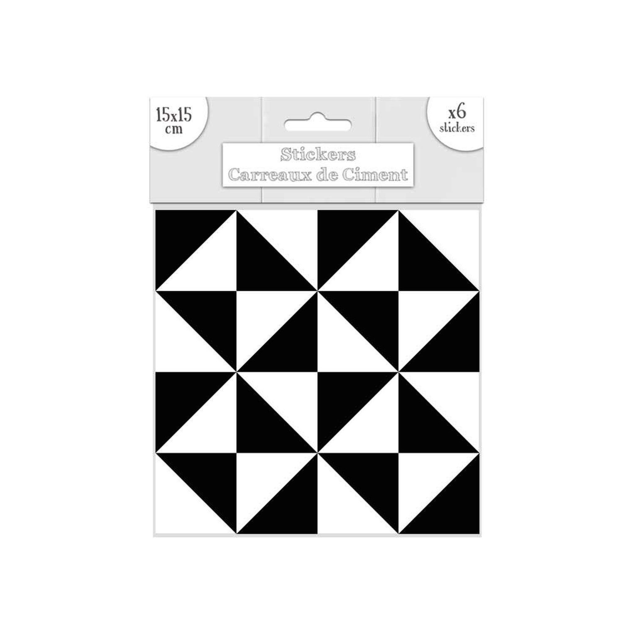 SUD TRADING 6 stickers carreaux de ciment - 15 x 15 cm - triangles noirs et blancs