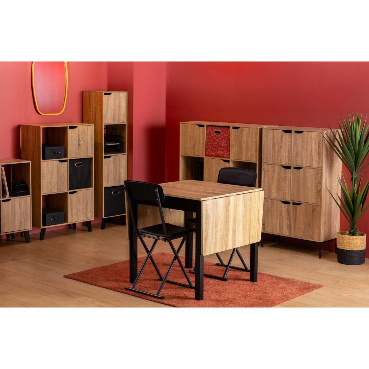 FIVE Table extensible 2 à 6 places en bois - Beige et noir