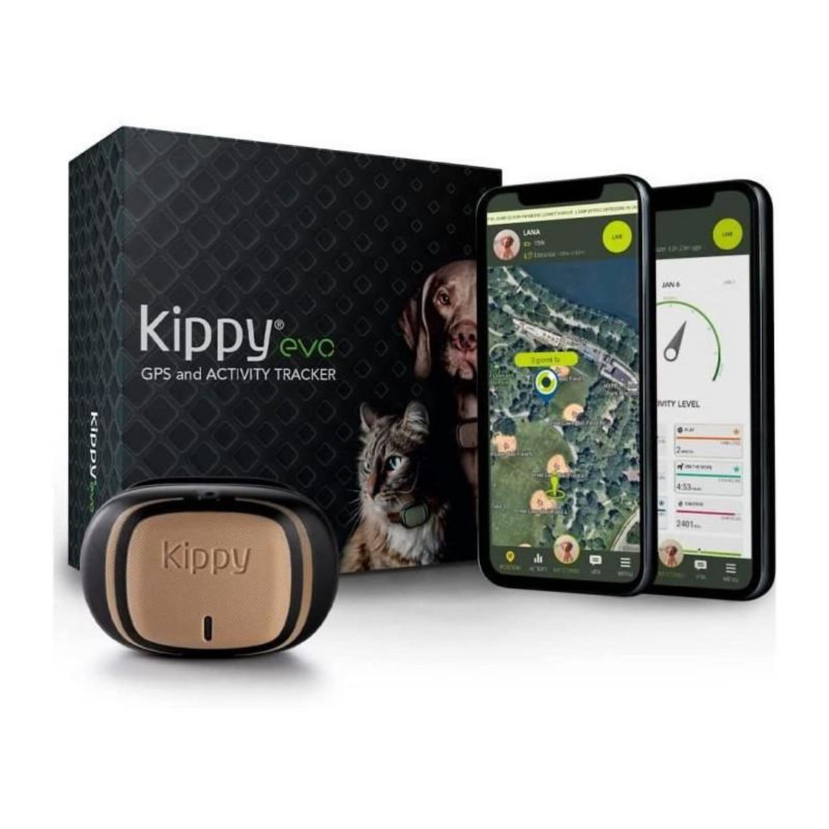 KIPPY KIPPY - Collier GPS pour Chiens et Chats - Evo - 38 GR - Waterproof - Brown Wood