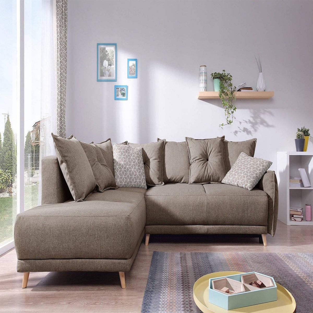 BEST MOBILIER Lena - canapé d'angle gauche convertible - 5 places - latte - style scandinave - café latte