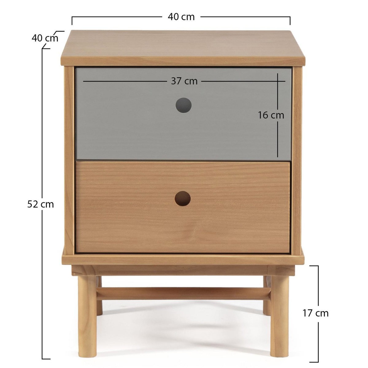 VS VENTA-STOCK Table de chevet Magnus 2 tiroirs, bois massif