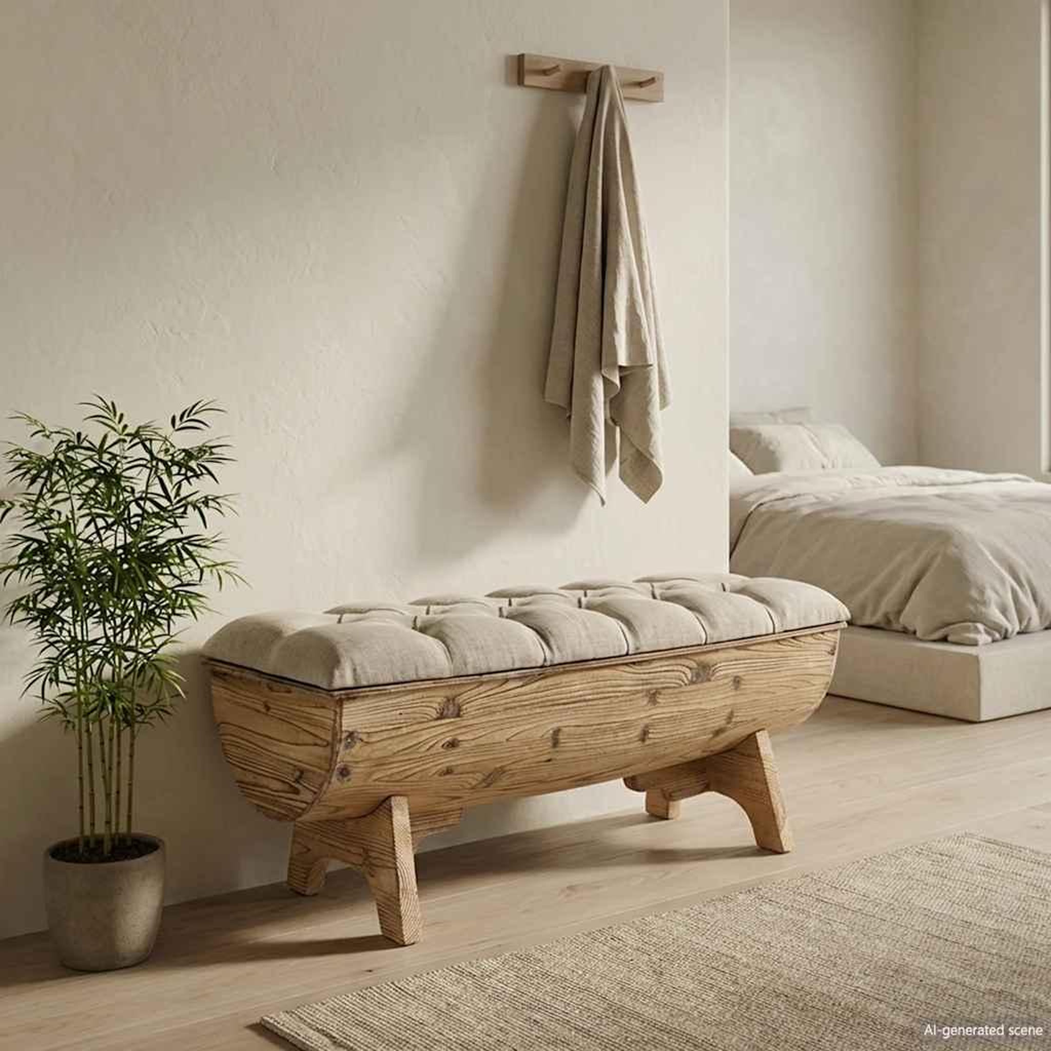 Voir la diapositive 3 : VIDAXL Banc de rangement bois massif et tissu 103 x 51 x 44 cm