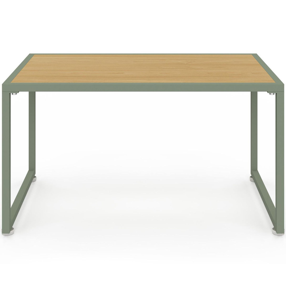 ID MARKET Salon de jardin bas RIO 4 places structure métal vert, cordage effet rotin clair et coussins beige