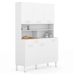 ID MARKET Buffet de cuisine 120 CM CINA 6 portes + tiroir blanc et blanc brillant