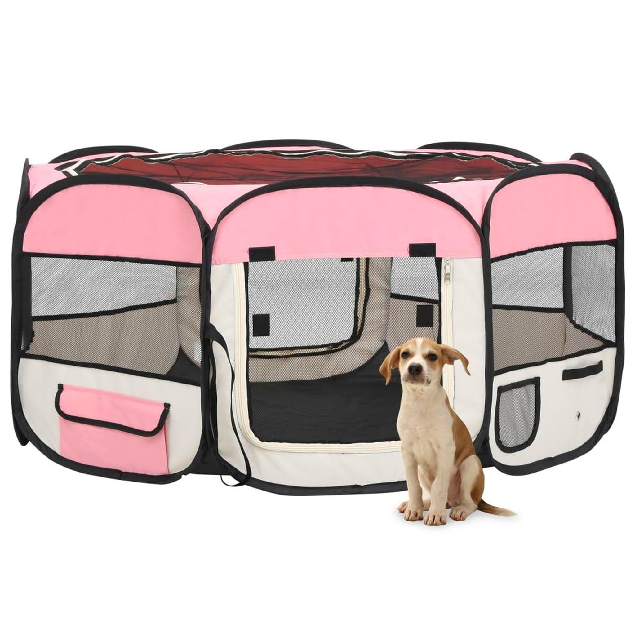 Voir la diapositive 1 : VIDAXL Parc pliable pour chien avec sac de transport Rose 145x145x61cm