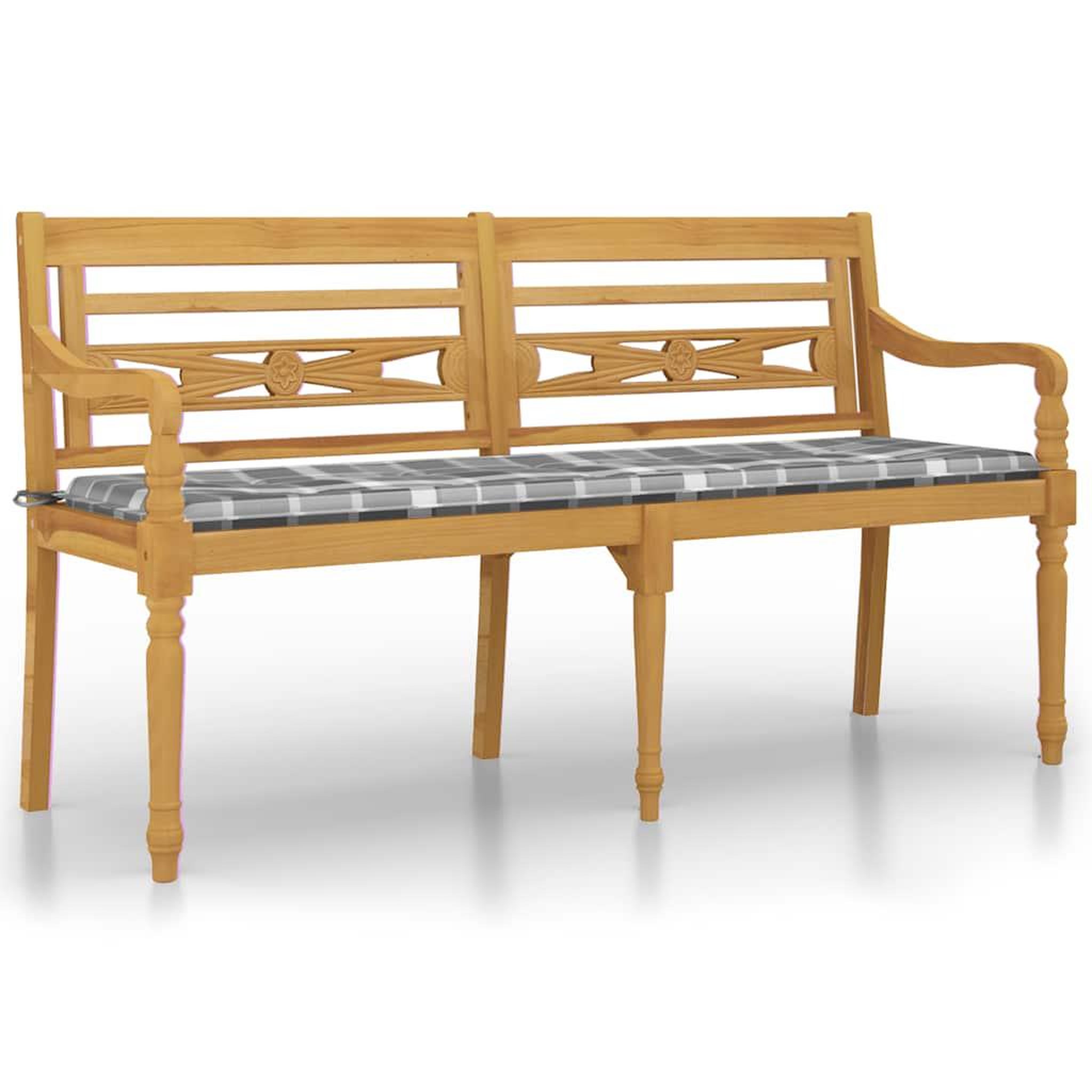 Voir la diapositive 2 : VIDAXL Banc Batavia coussin a motif de carreaux gris 150cm Bois teck