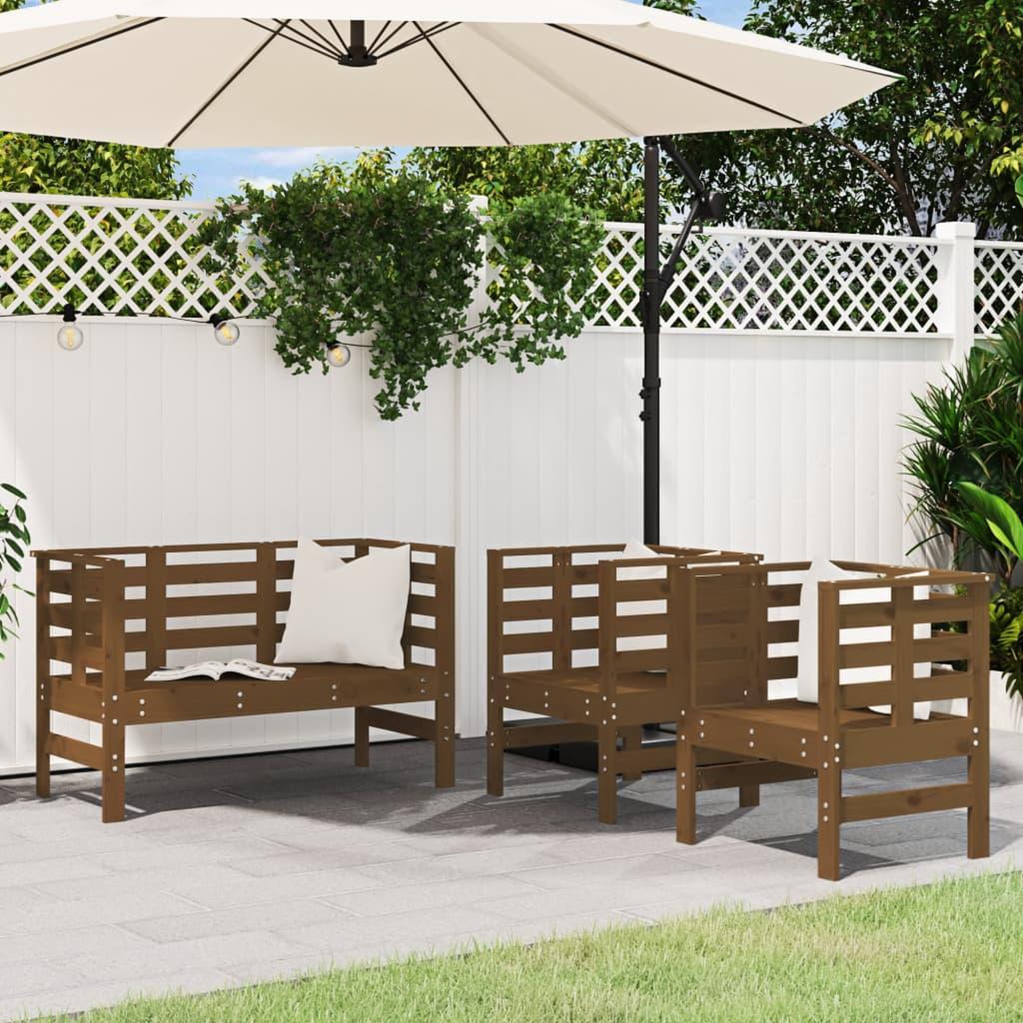 VIDAXL Salon de jardin 3 pcs marron miel bois de pin massif