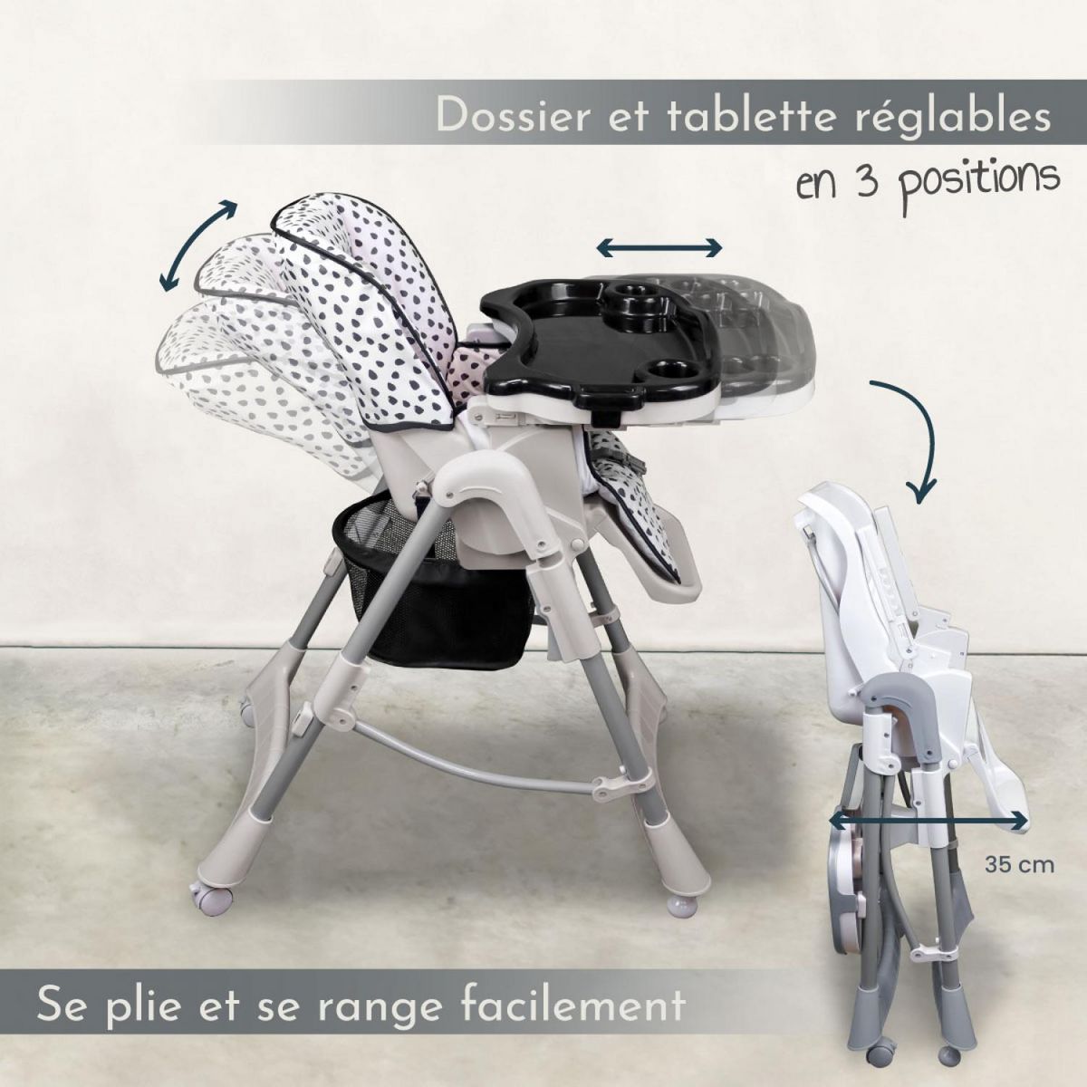 Monsieur Bébé Chaise haute bébé pliable réglable hauteur dossier tablette - Ptit