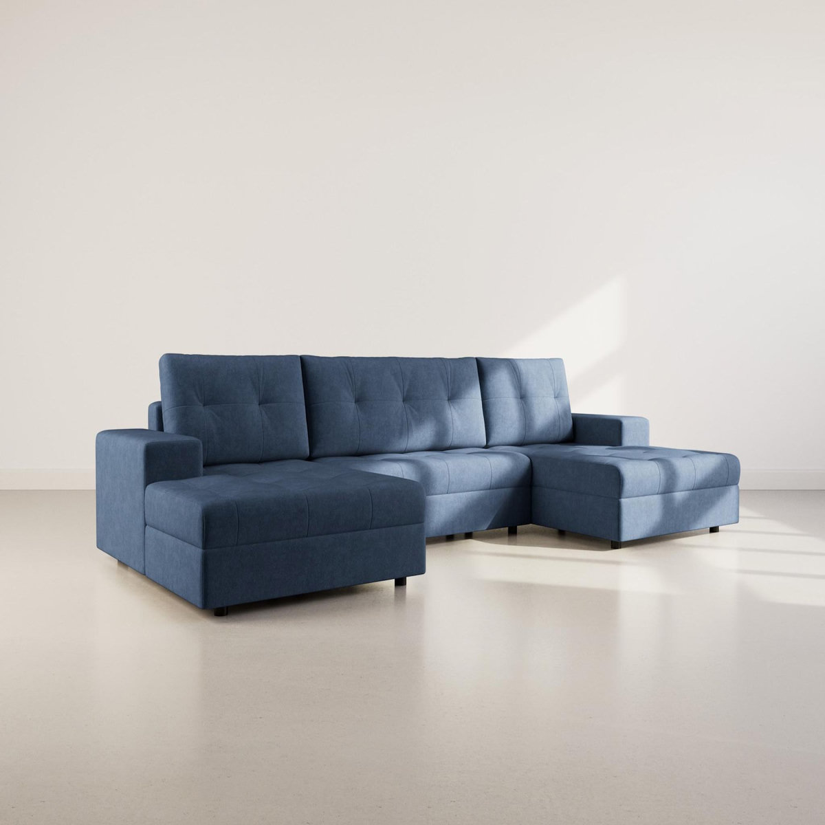 BEST MOBILIER Bastian - canapé panoramique en u 7 places convertible avec coffre en velours texturé