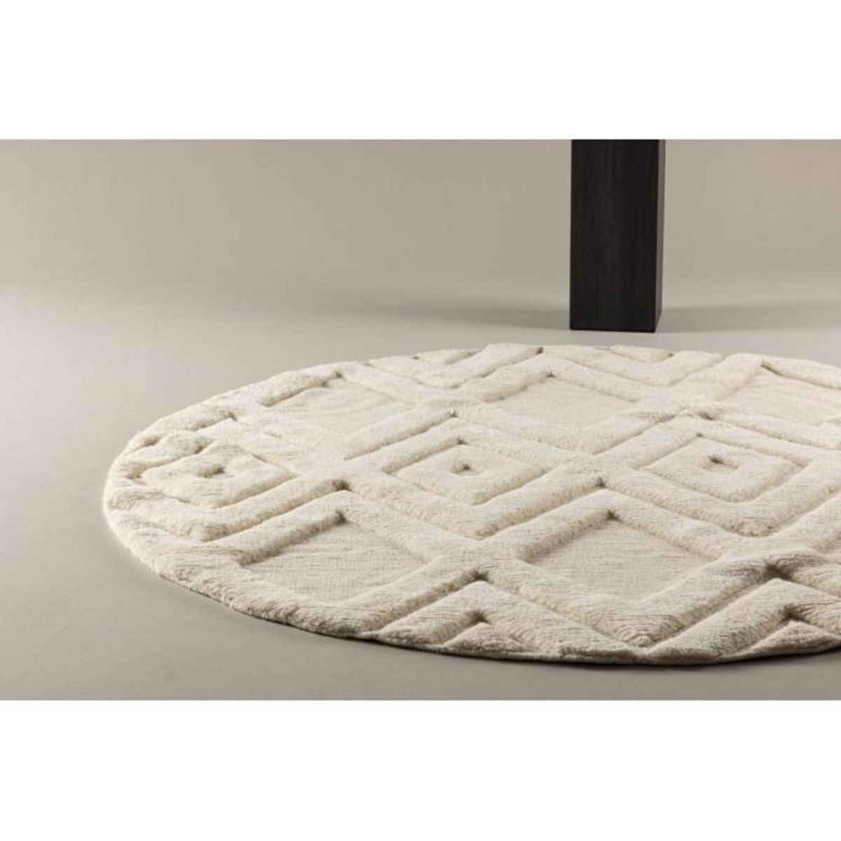 Paris Prix Tapis Déco Rond en Laine  Dahlia  200cm Blanc