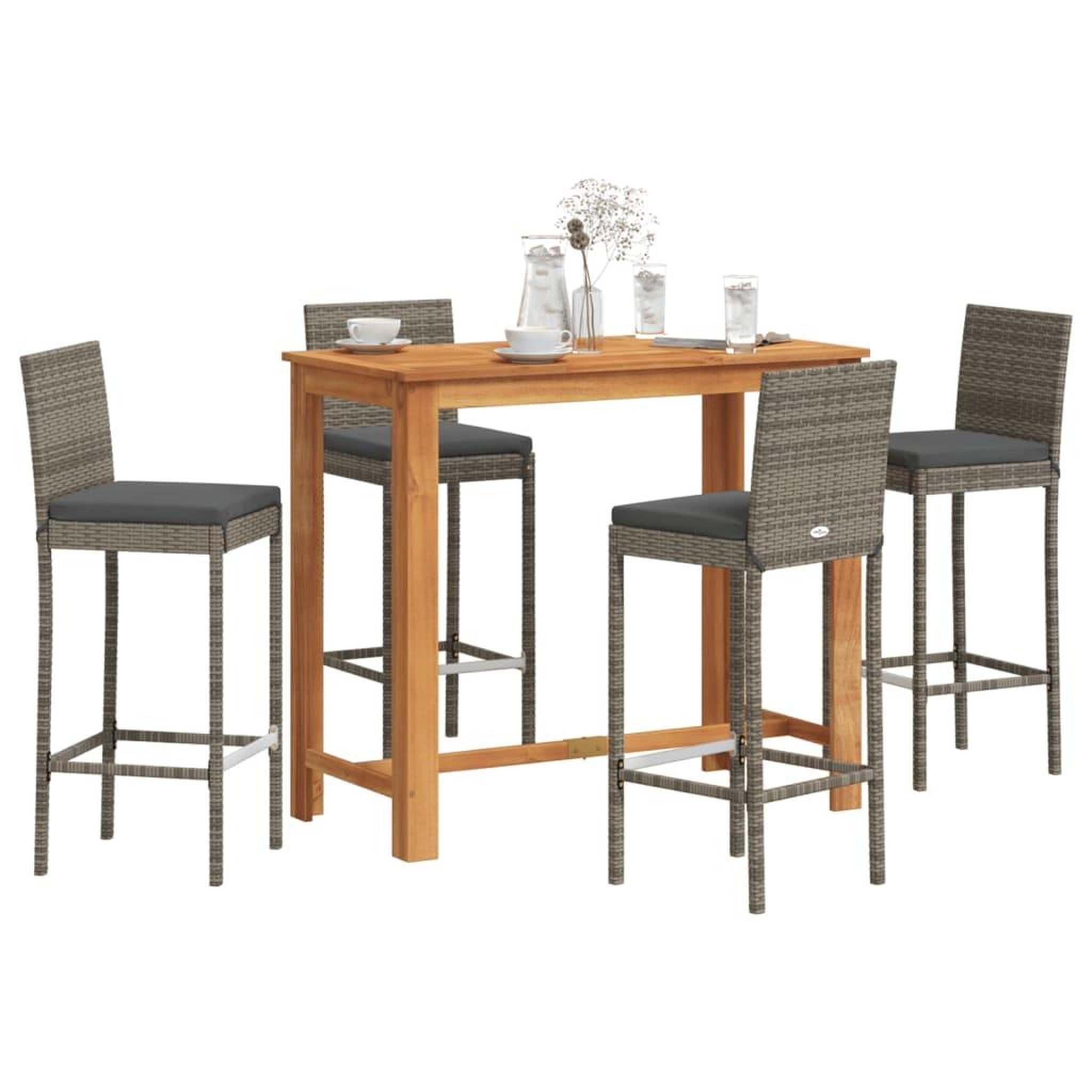 VIDAXL Ensemble de bar de jardin 5 pcs gris bois massif acacia rotin
