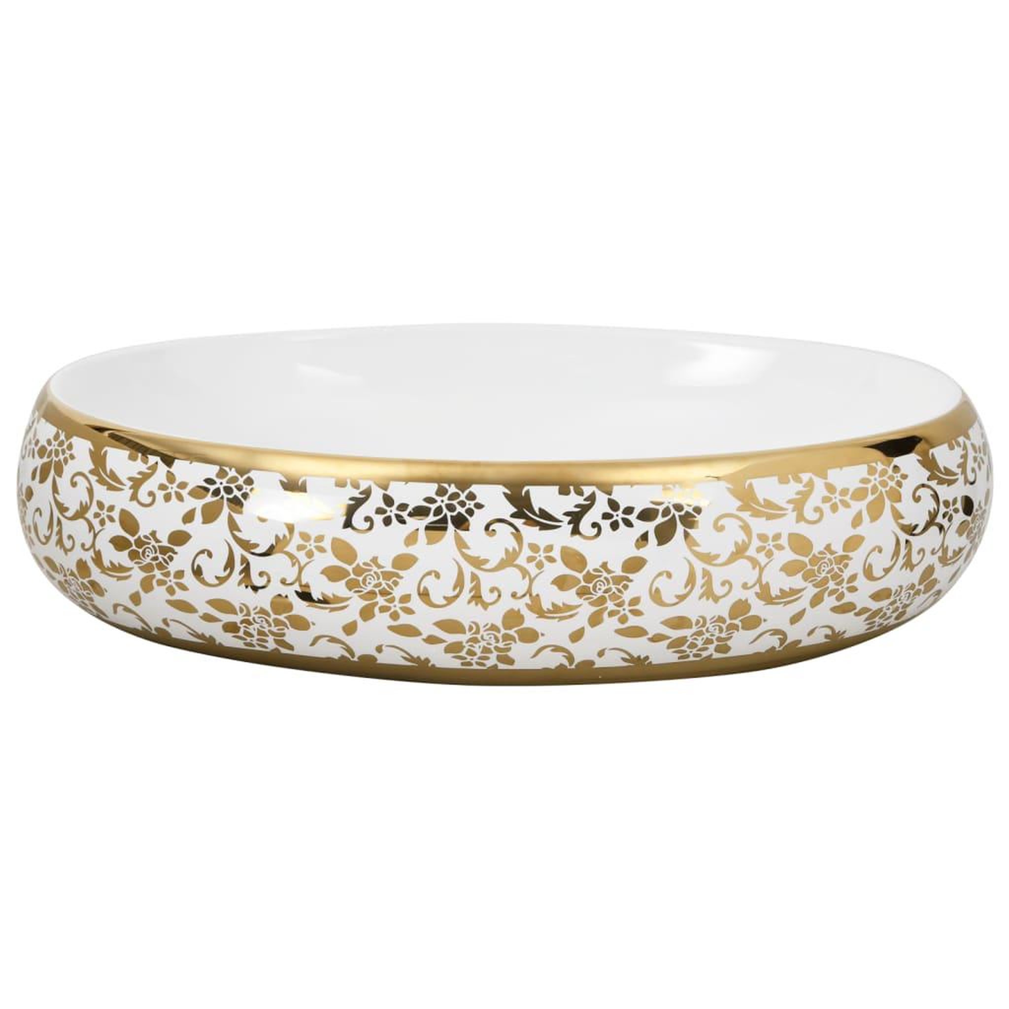 Voir la diapositive 3 : VIDAXL Vasque a poser blanc et dore ovale 59x40x15 cm ceramique