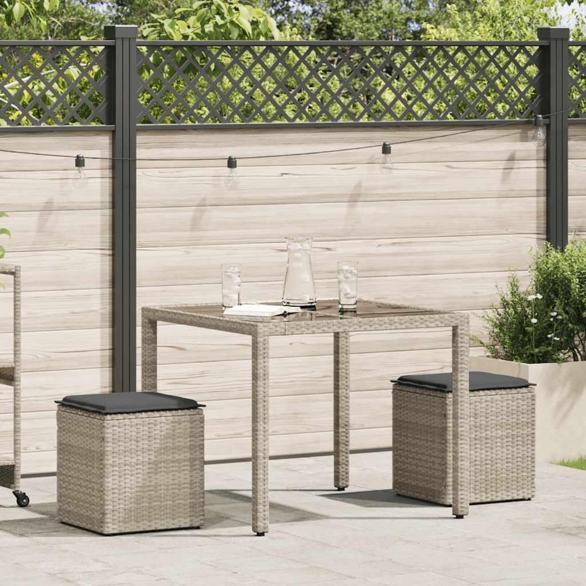 VIDAXL Tabourets de jardin et coussins lot de 2 gris clair poly rotin