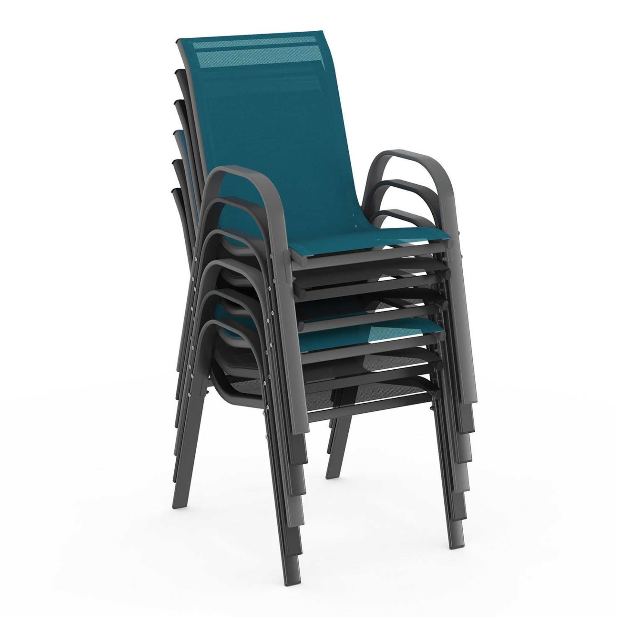 Voir la diapositive 4 : ID MARKET Salon de jardin madrid table 240 cm et 10 chaises empilables mix color bleu, gris et noir