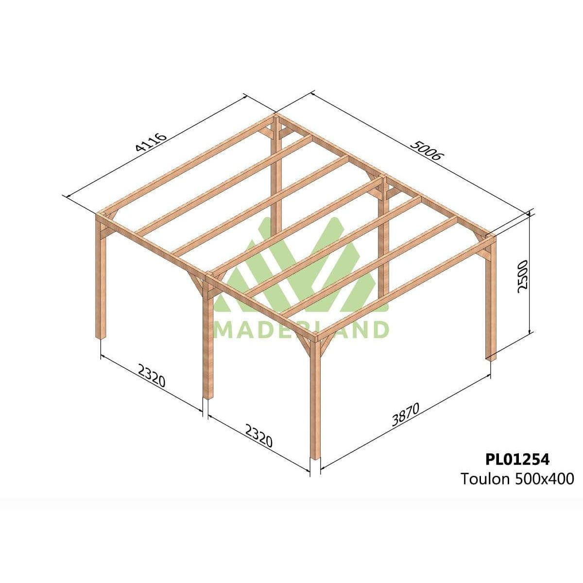 JARDIDECO Pergola en bois lamellé-collé Toulon 500 x 400 cm - Maderland
