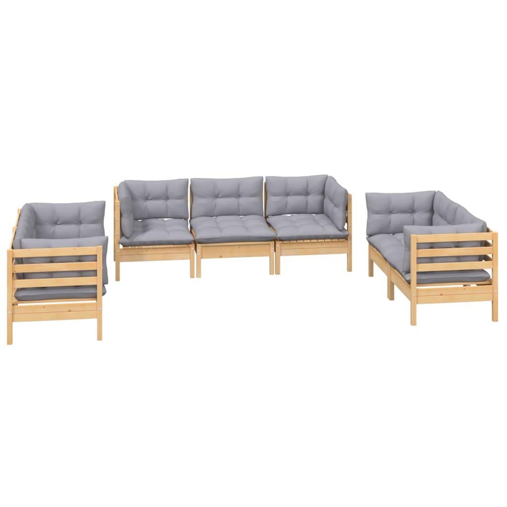 Voir la diapositive 3 : VIDAXL Salon de jardin 7 pcs avec coussins gris bois de pin massif