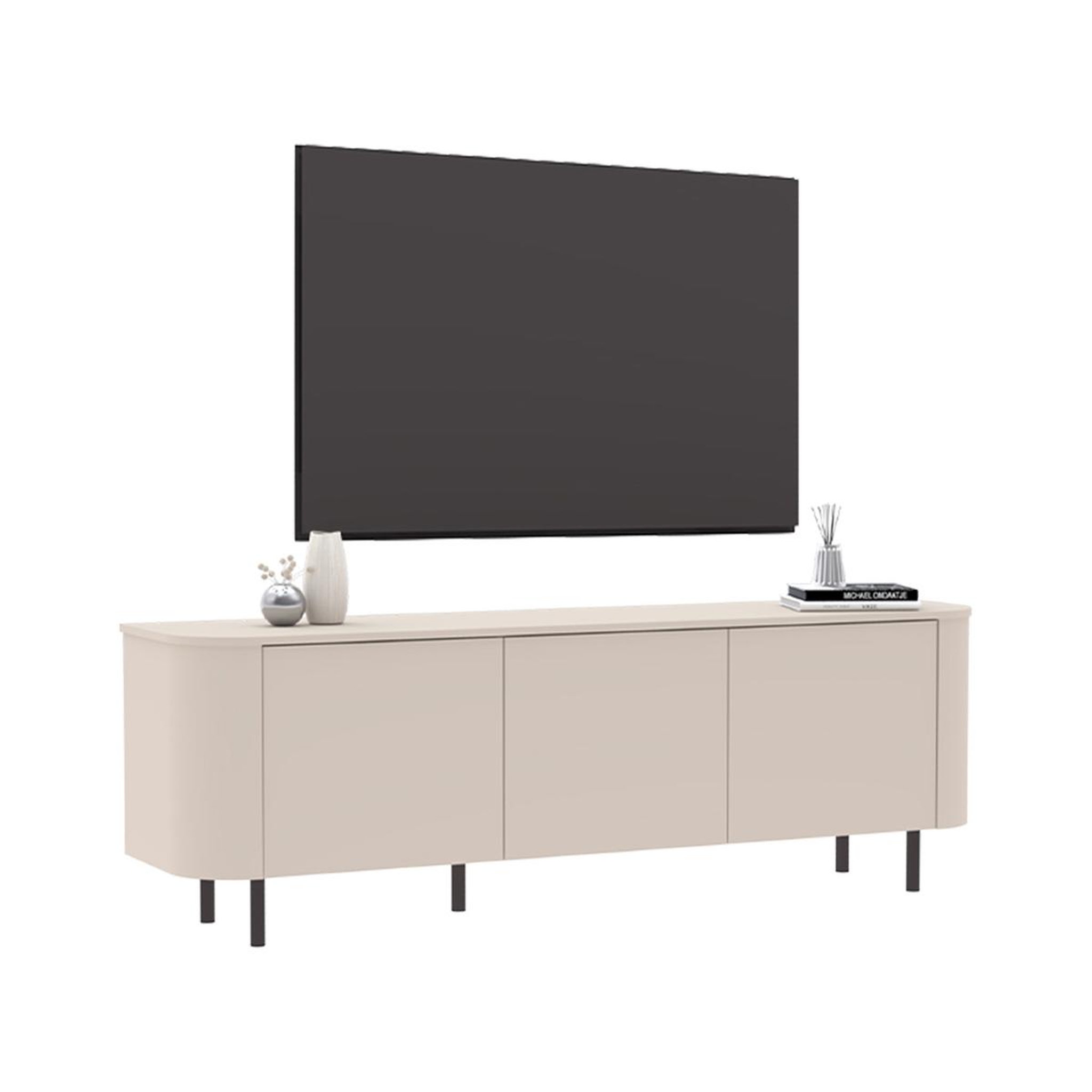 JLC KREATION Meuble tv moderne arrondi 3 portes 180cm beige olga
